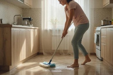 Секрет блестящих полов не такой уж и сложный - добавляю две горки этого продукта в ведро