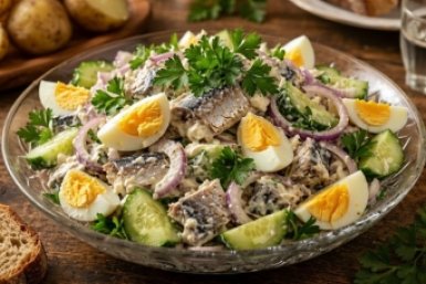 Забытый хит из СССР: тот самый салат с сайрой к горячей картошке — домашние "пальчики оближут"
